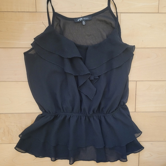 #GIRL BOSS Black Sheer Ruffle Peplum Cami Top Size S - Picture 3 of 3